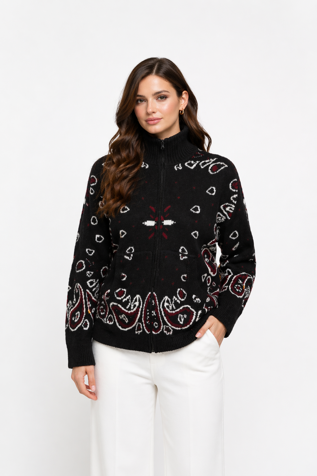 Bandana Zip Cardigan Black