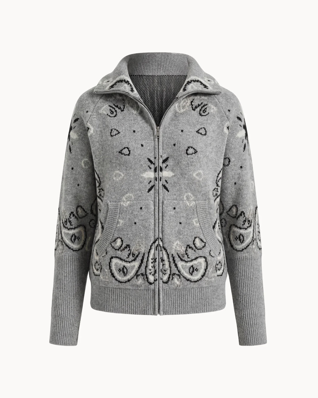 Bandana Zip Cardigan Light Grey