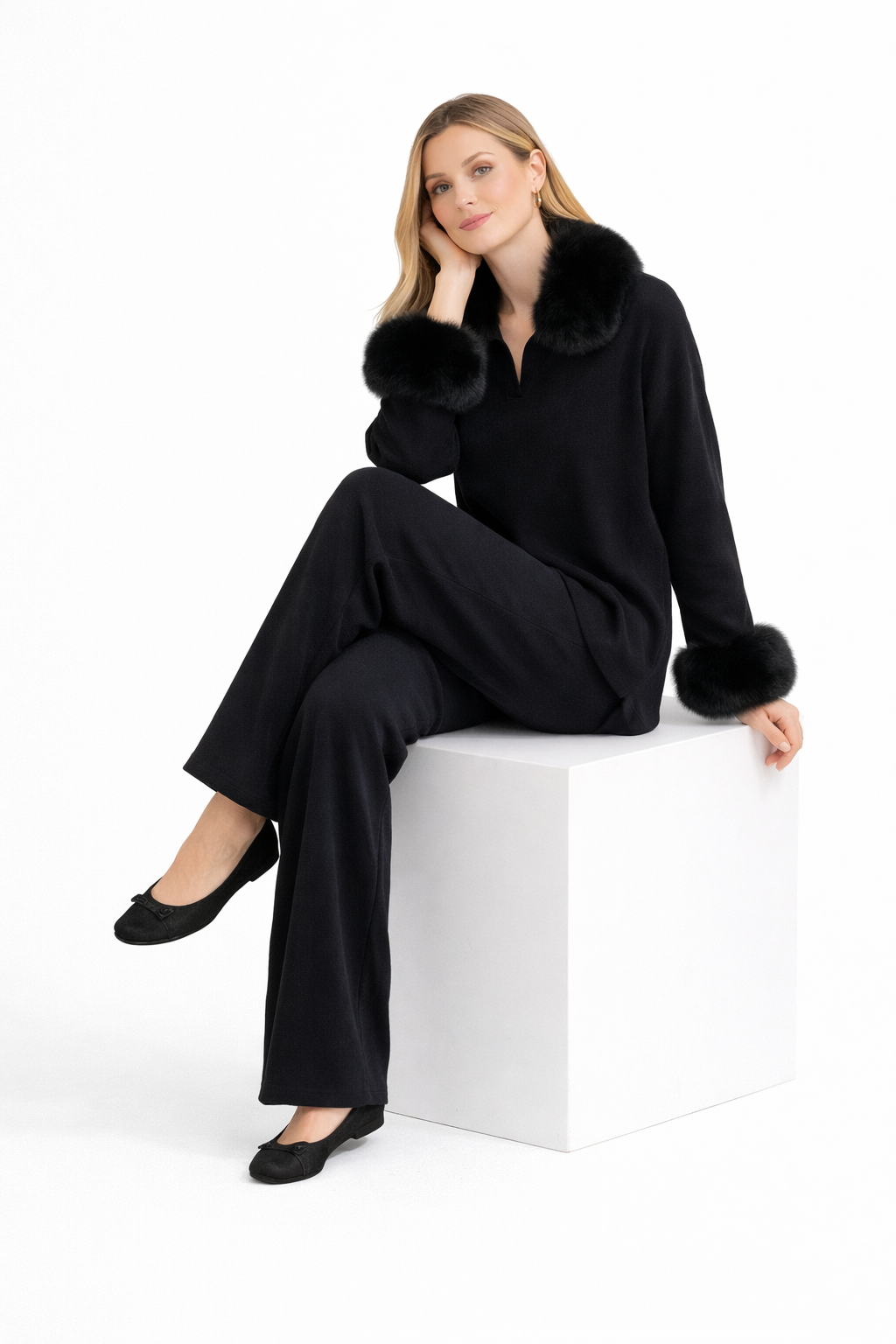 The Sienna Fur Coord Set - BLACK
