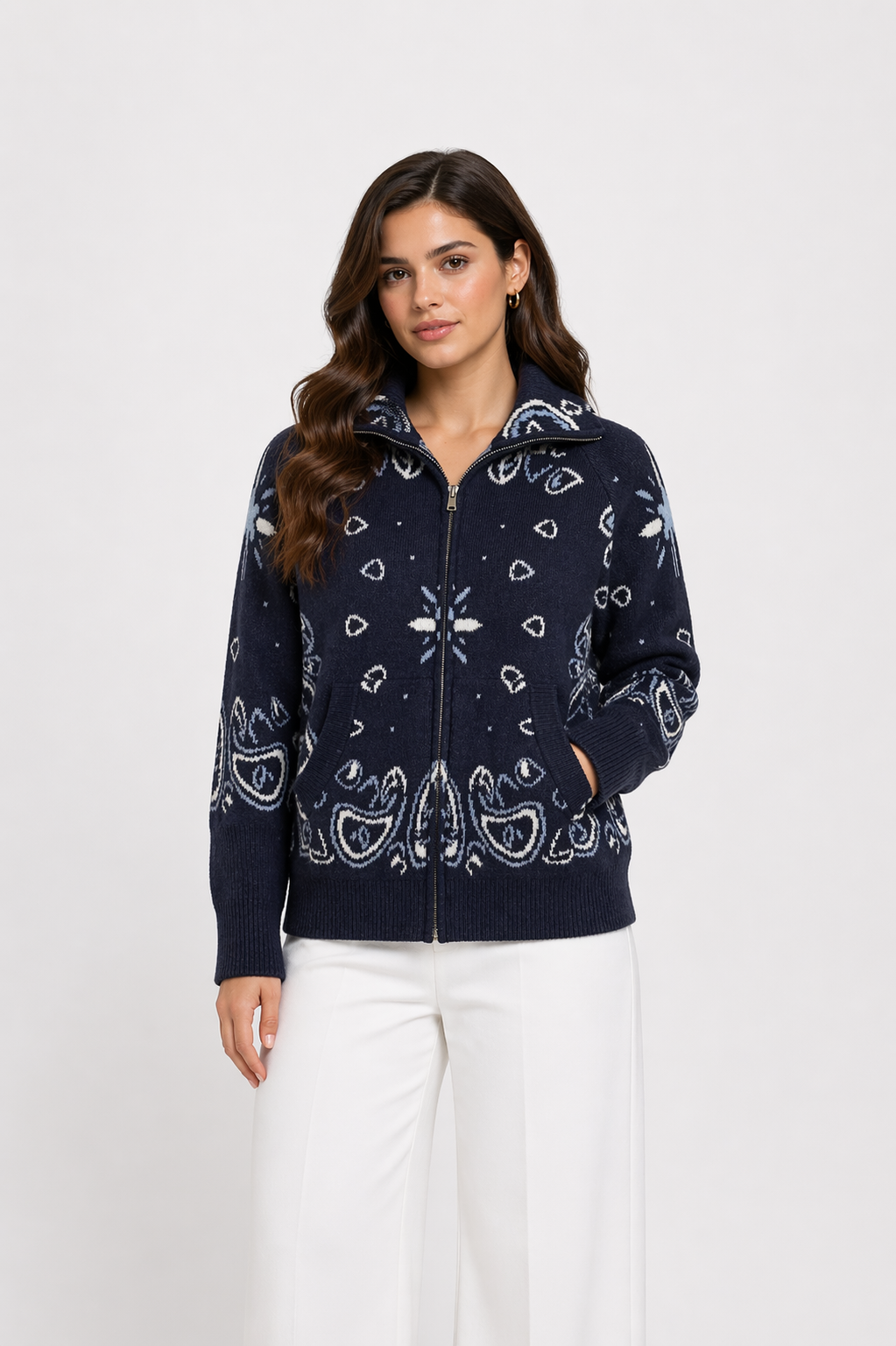 Bandana Zip Cardigan Navy