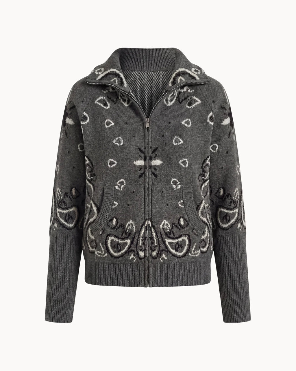 Bandana Zip Cardigan Charcoal Grey