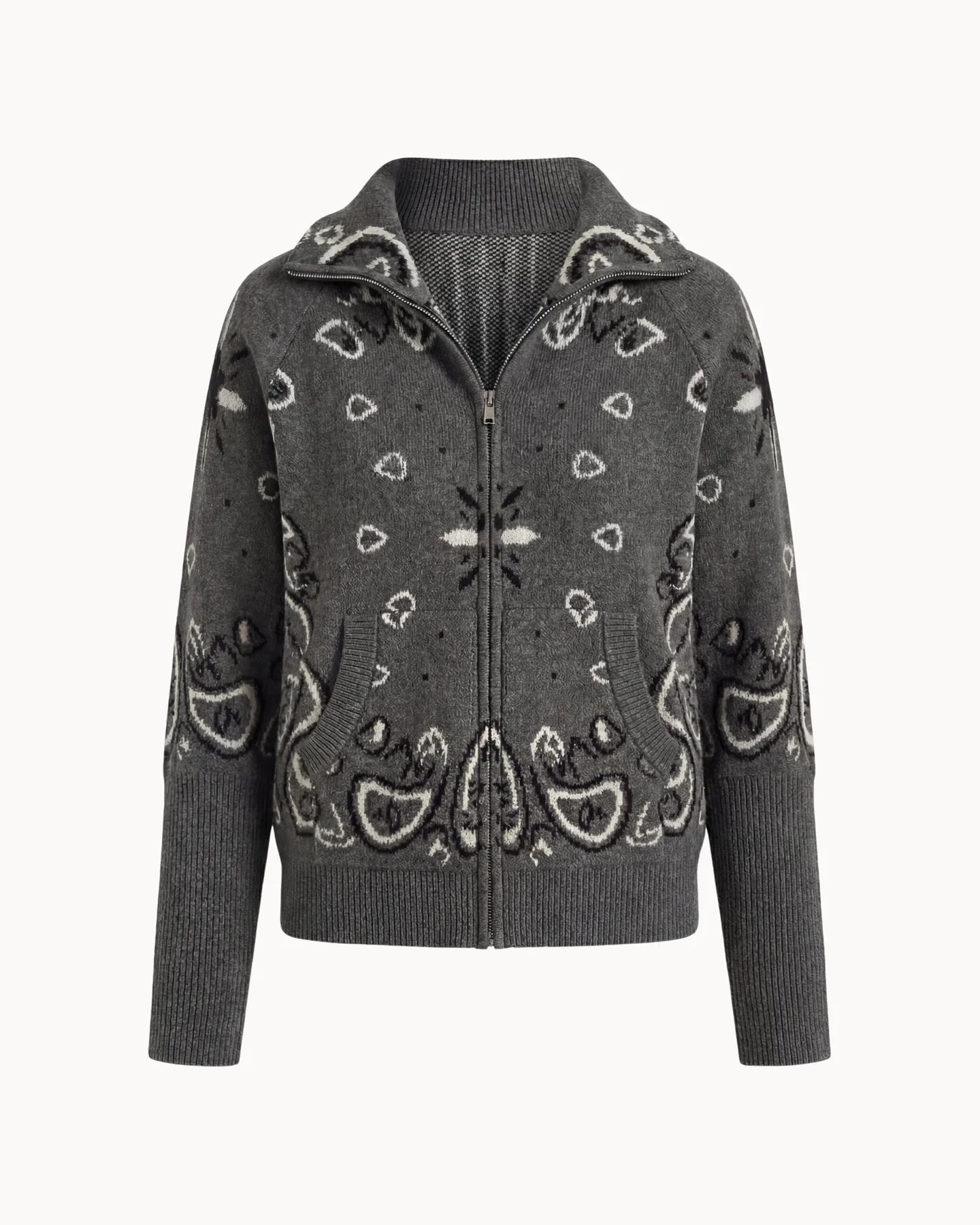 Bandana Zip Cardigan Charcoal Grey