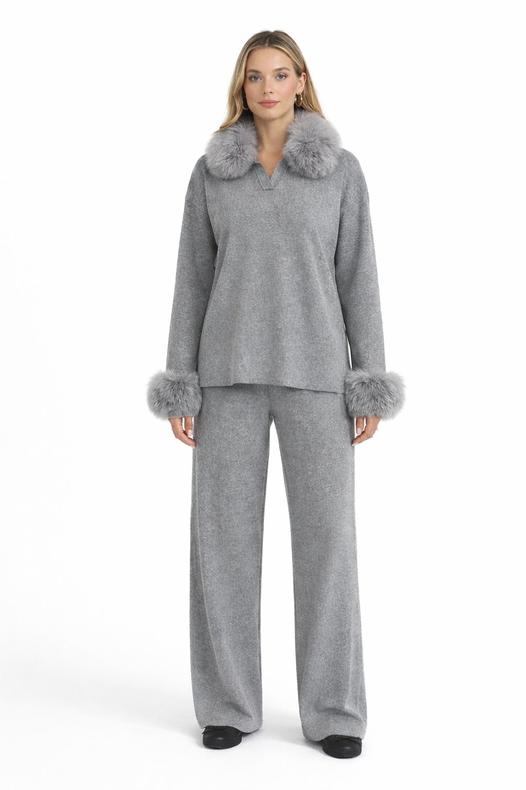 The Sienna Fur Coord Set- GREY