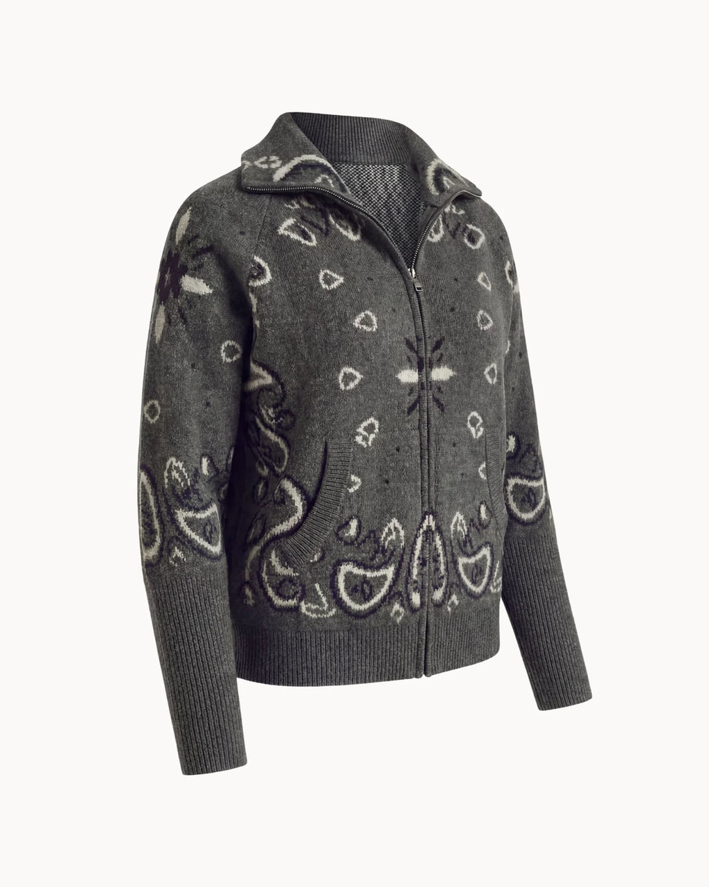 Bandana Zip Cardigan Charcoal Grey