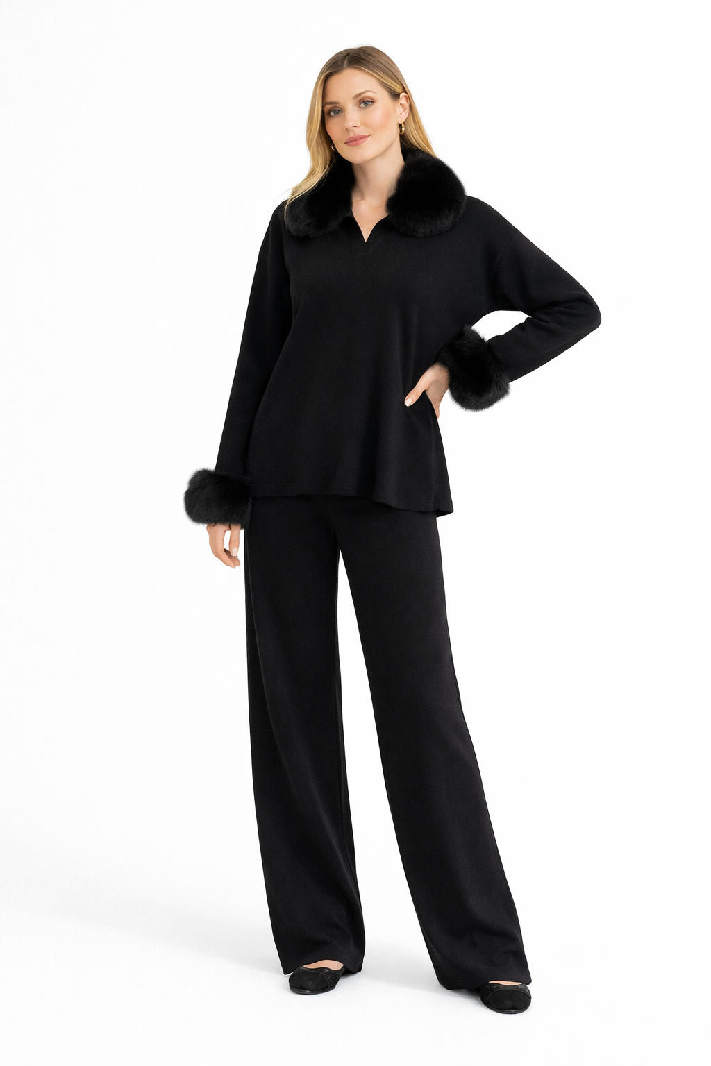 The Sienna Fur Coord Set - BLACK