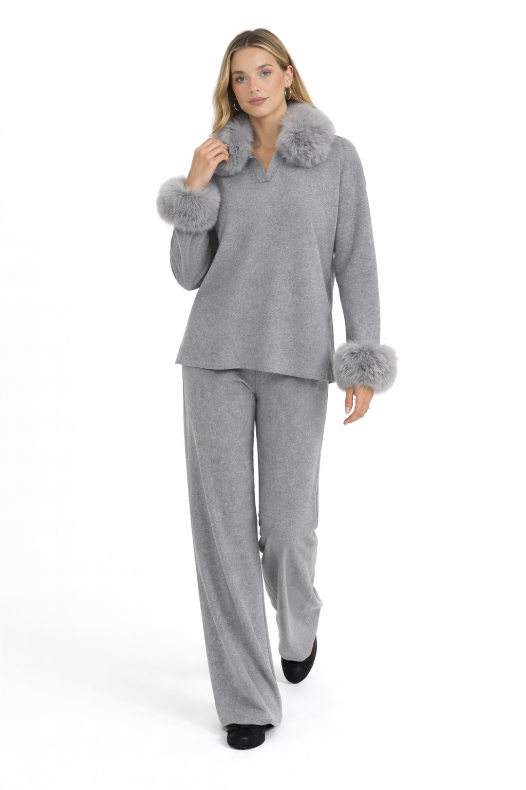 The Sienna Fur Coord Set- GREY