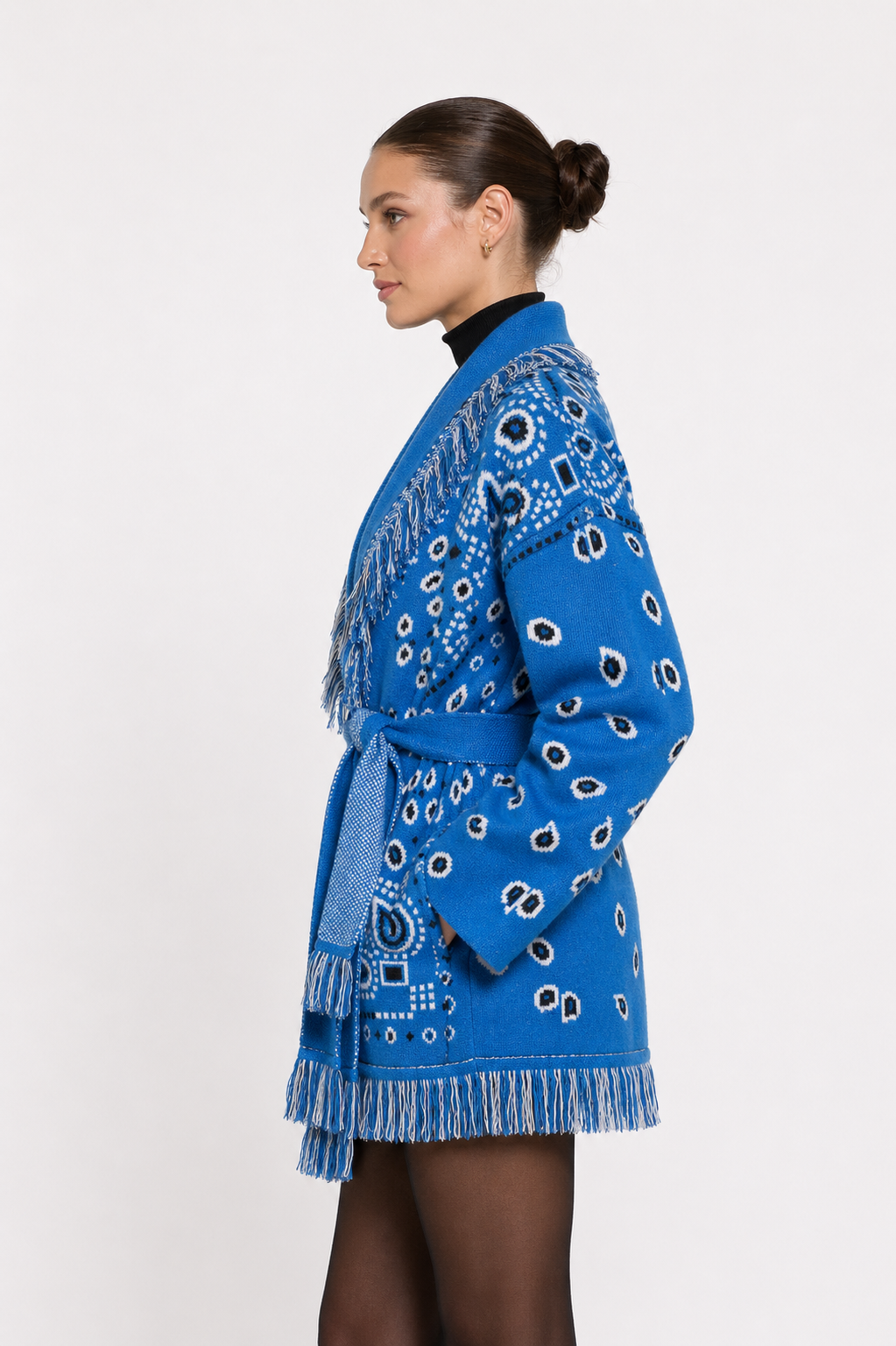 The Print Fringe Cardigan Ocean Blue