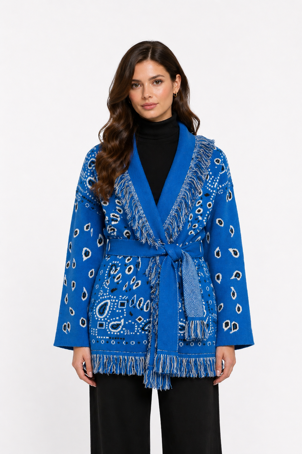 The Print Fringe Cardigan Ocean Blue