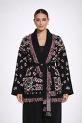 The Print Fringe Cardigan Black & Red