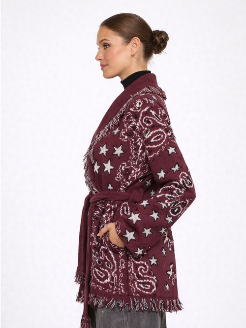 The Print Fringe Cardigan Burgundy