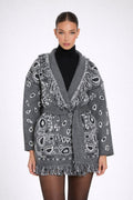 The Print Fringe Cardigan Charcoal Grey