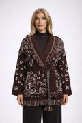 The Print Fringe Cardigan Chocolate Brown